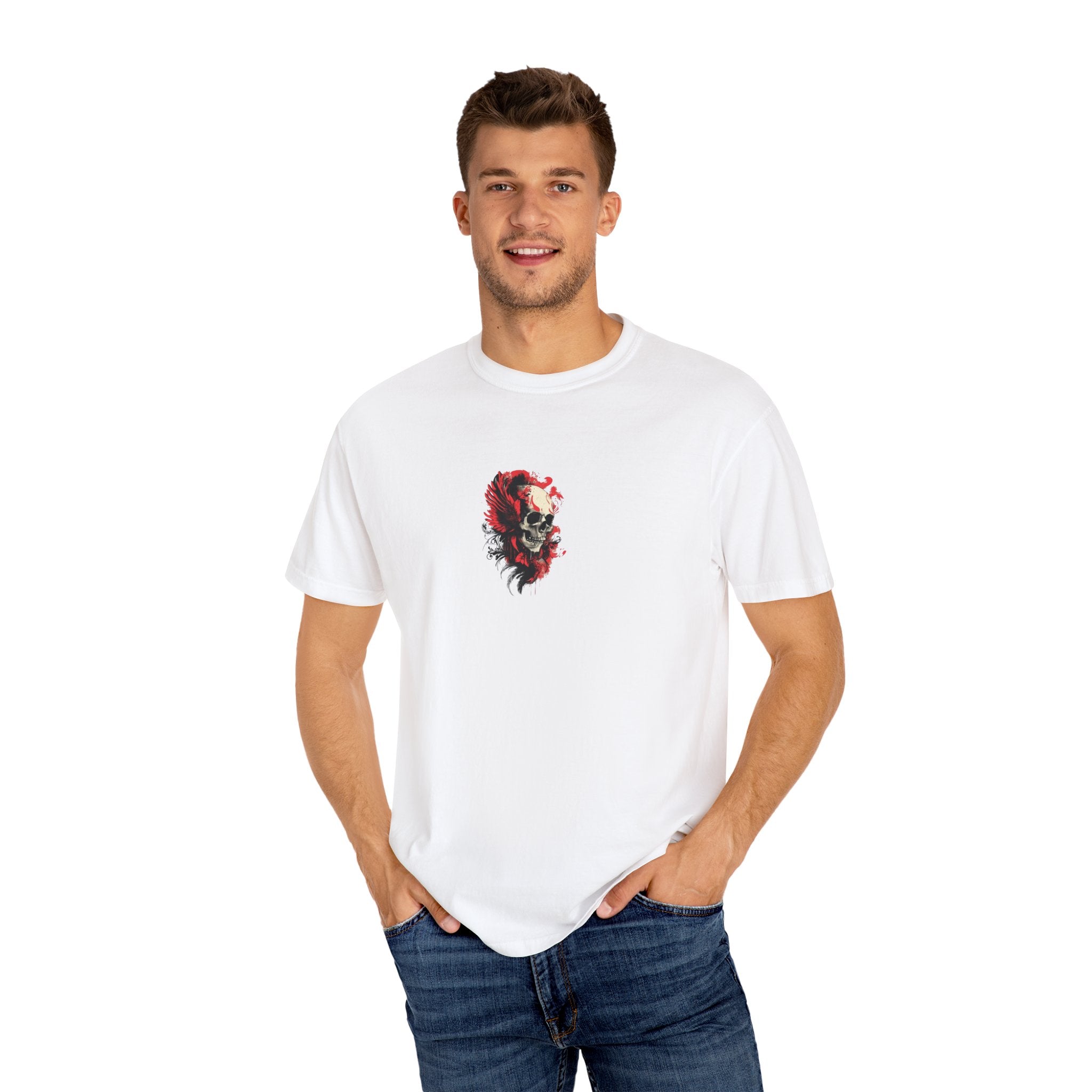 Bold Graphic T-shirt with Skull and Rose Design, Unisex Vintage Tee, Edgy Streetwear, Gift for Music Lovers, Halloween Apparel
